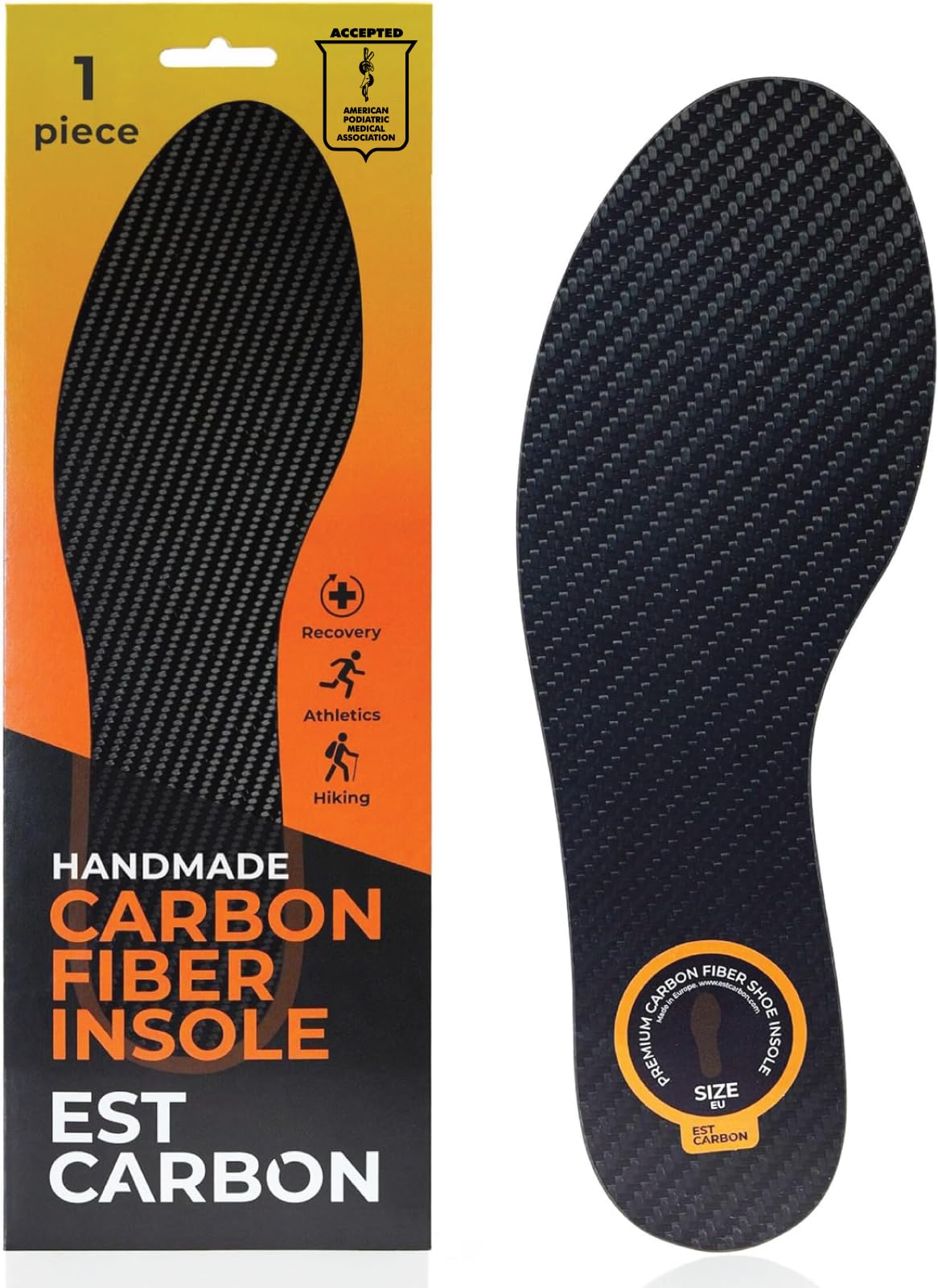 Carbon Fiber Insole - 1 pc, Men 11-11.5, Women 12-12.5 - Unisex Shoe Insert - Stiff Foot Plate - Orthotic Insole - Turf Toe, Hallux Rigidus, Flat Feet, Plantar Fasciitis, Mortons Extension