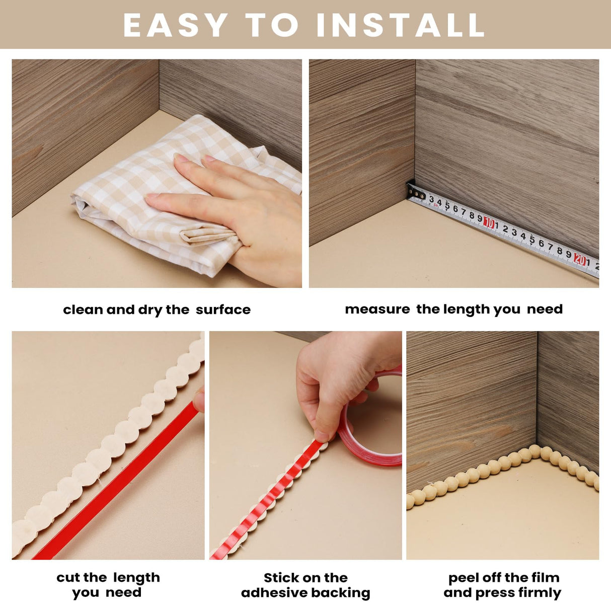 Leinuosen Flexible Molding Trim Peel and Stick for Walls Decorative Bead Pearl DIY Wall Trim for Bathroom Mirror Frame Border Backsplash Ceiling Cabinet TV Wall Edge(Wood,10ft /15 mm)