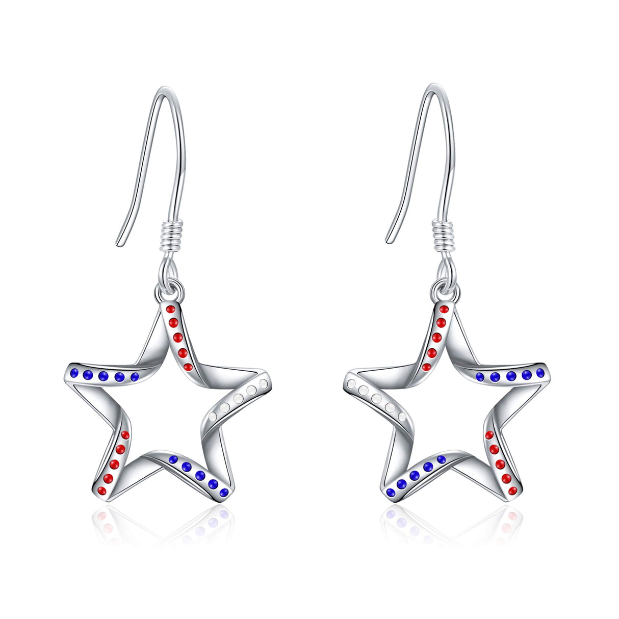 USA Flag Patriotic 925 Sterling Silver Star Earrings for Women