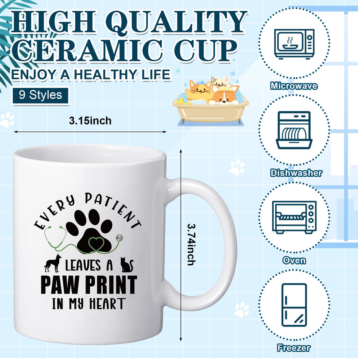 Teenyyou 9 Pcs Vet Tech Week Gifts Mug Bulk 11oz Veterinarian Ceramic Coffee Cup for Women Men Veterinary Technician Gift for Medical Graduate Dog Doctor Animal Lover Christmas Thank You Present
