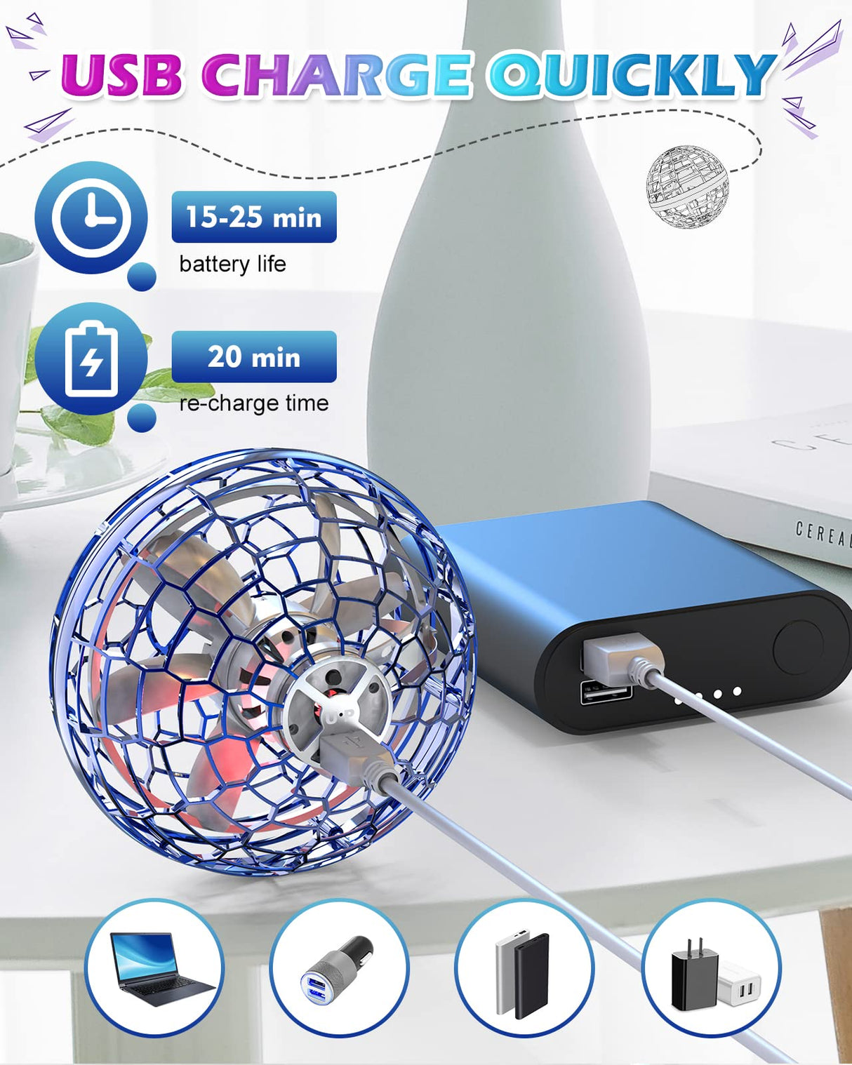 Cosmic Fly Ball 2025 Flying Orb Ball with Lights,UFO Hand Operated Mini Drone for Kid,Galactic Fidget Spinner Boomerang Hover Balls,Christmas Birthday Gifts Toy for 6 7 8 9 10+ Year Old Boy Girl Teens