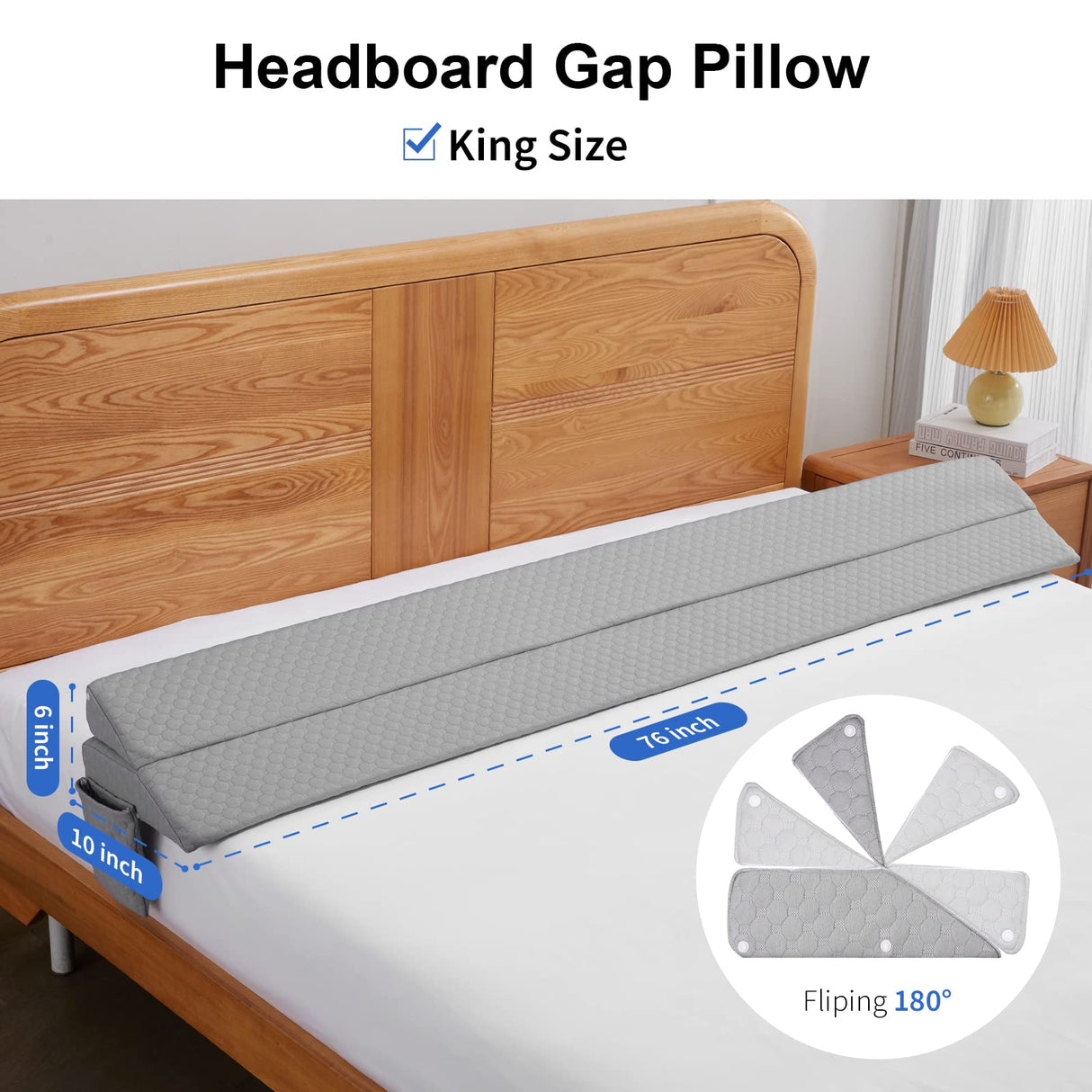 EUHAMS King Size Bed Wedge Pillow - Bed Gap Filler Mattress Wedge Headboard Pillow Close The Gap 0-7" Between Your Headboard and Mattress or Wall for Sleeping Backrest Pillow (76"x10"x6" Gray)