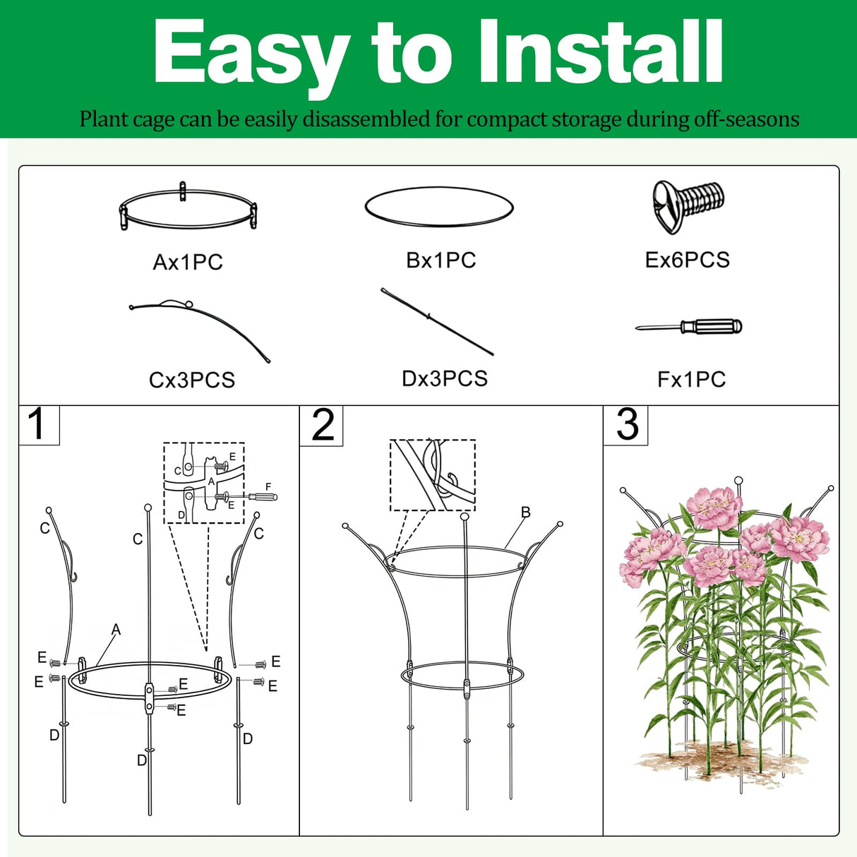 HEYTIMI 4 Pack Peony Cages and Supports Cages 13" D x 22.8" H Heavy Duty Metal Support Frame for Peonies & Roses Natural Bouquet Shape Garden Stakes for Outdoor Plants Flowers Ornamental (Black)