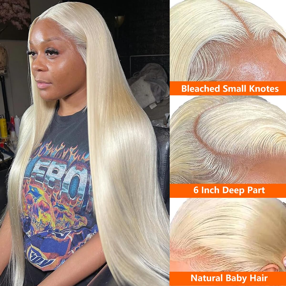 DJFG 613 Lace Front Wig Human Hair 30 Inch Blonde Wig Human Hair 613 13x6 Lace Front Wig Human Hair 200 Density Blonde Lace Front Wigs Human Hair Pre Plucked HD Lace Frontal Wig Straight Glueless