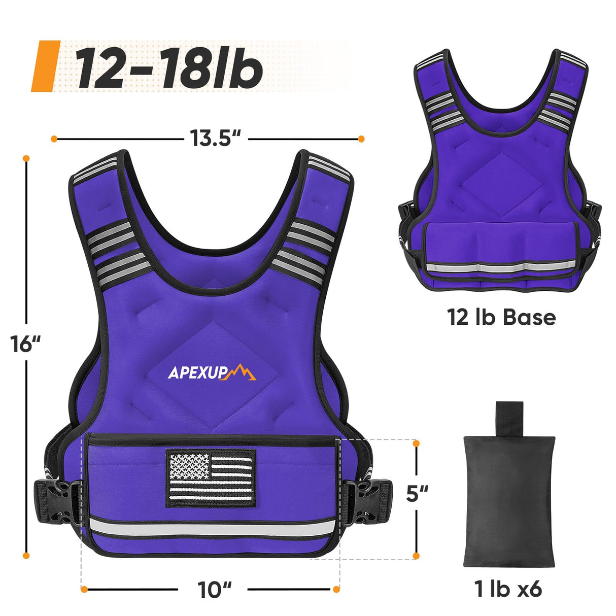 APEXUP Adjustable Weighted Vest, 4-10lb/12-18lb/20-32lb Vest with 6 Ironsand Weights and Large Pocket, Weight Vest for Men Women Strength Training, Running, Walking (12-18lb, Purple)