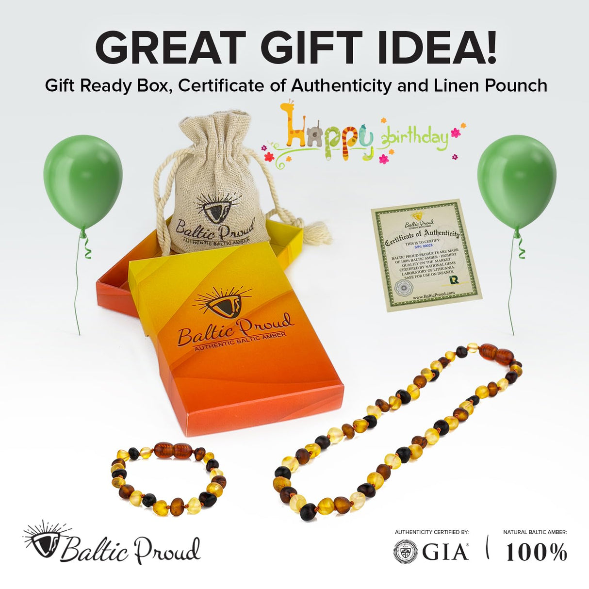 Baltic Amber Necklace & Bracelet Gift Set (Unisex Raw Multi 12.5"/5.5")