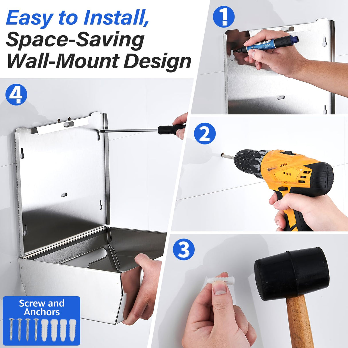 DUTYWORKS Commercial Paper Towel Dispenser Wall Mount, 304 Stainless Steel C-Fold Multifold Trifold Holder with Lock, Large Capacity Hand Towel Tissue Dispenser for Bathroom Kitchen Restaurant Office