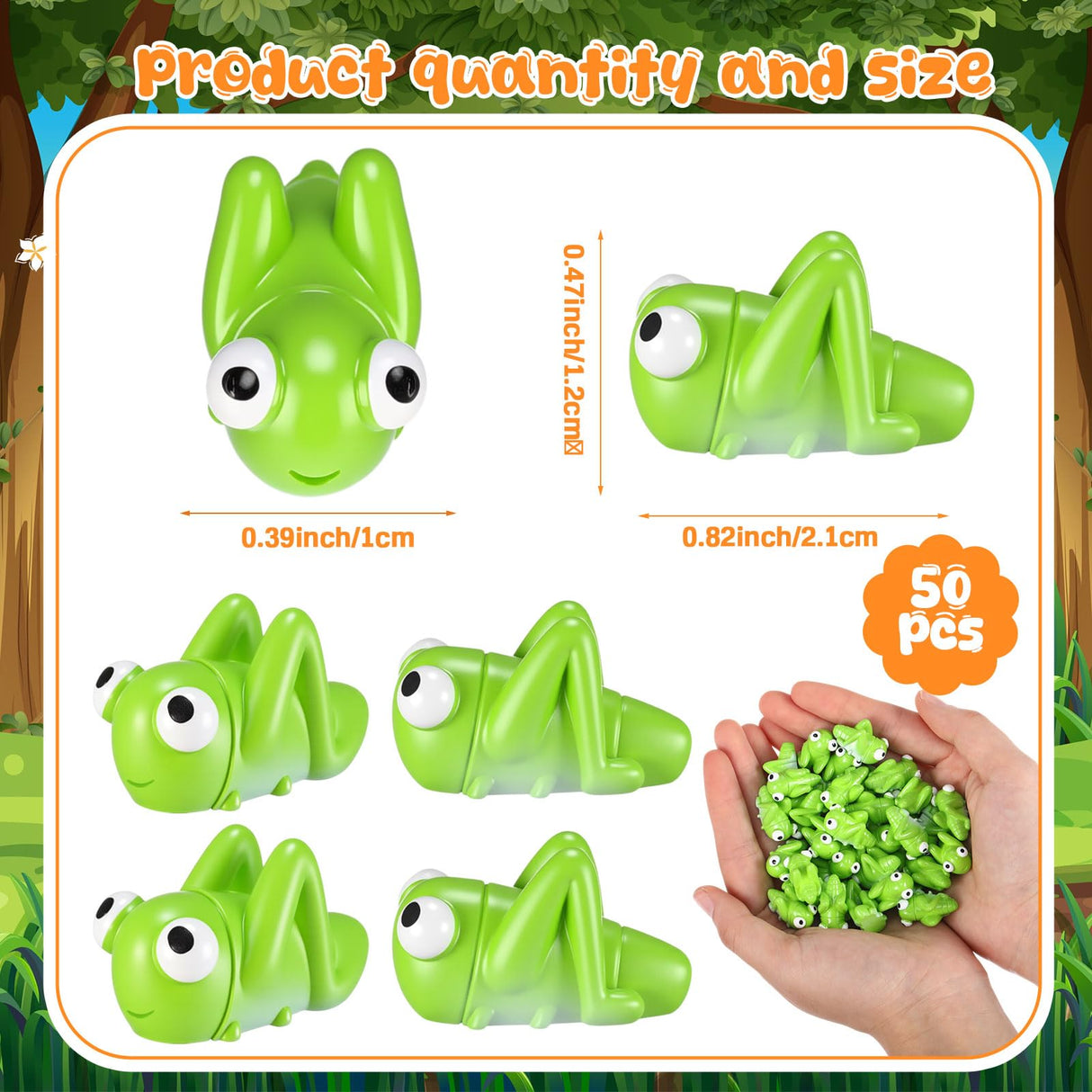 Geelin 50 Pcs Mini Resin Grasshopper Figures Bulk, Miniature Resin Animal Realistic Grasshopper Tiny Bug Ornament Lifelike Forest Tool for Party Shooting Props Favor
