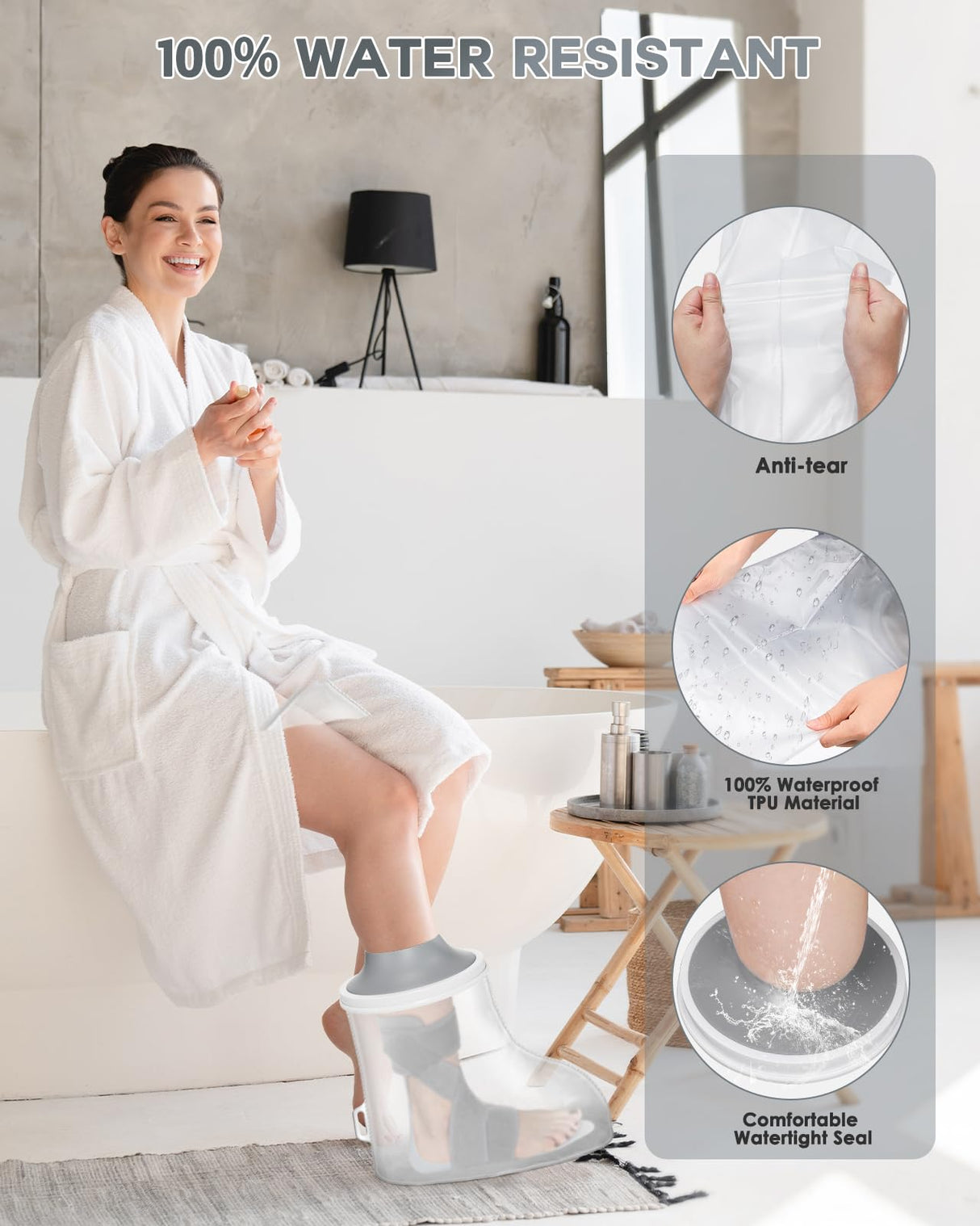 Waterproof Foot Cover for Shower Adult with Upgraded Non-Slip Bottom, Shower Boots for Foot after Surgery, Watertight Ankle Cast Protector Showeing Boot Cover for Bandage Dressing Wound, Reusable