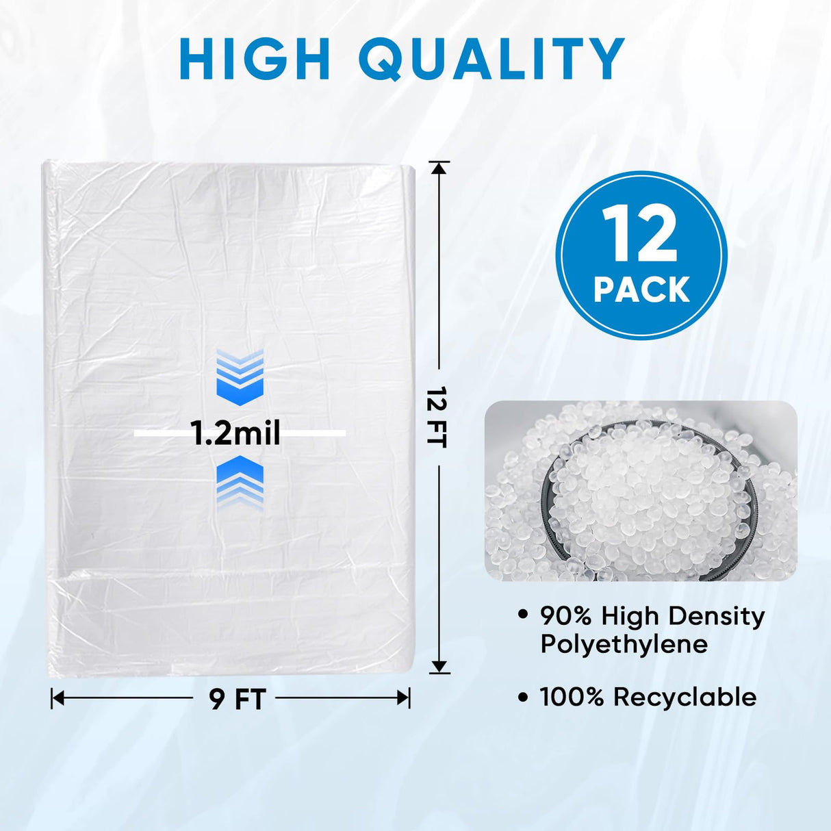 TICONN 12 x 9 Ft Plastic Drop Cloth for Painting, Waterproof Painters Plastic Sheeting, Painting Tarp for Furniture Cover, Floor Protection (12PK, 1.2Mil)