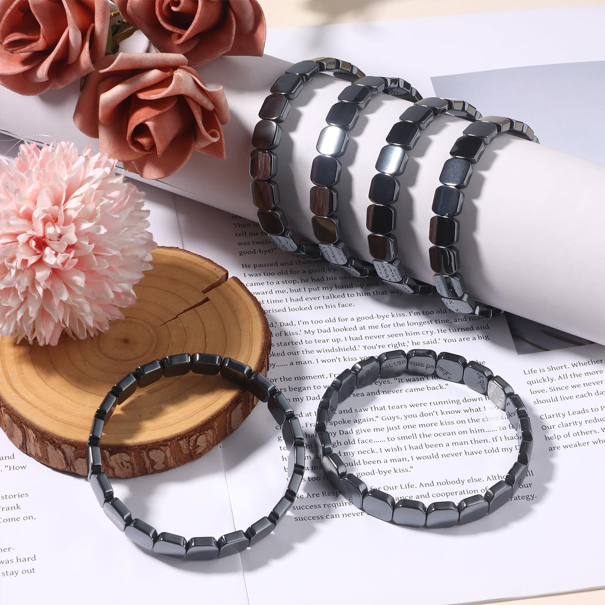 FINZOR 6Pcs Hematite Bracelet for Men Large Size Natural Stones Handmade Bracelets - Reignites Masculine Energy Male Healing Beaded Bracelets for Men Inspirational Easter Gifts A