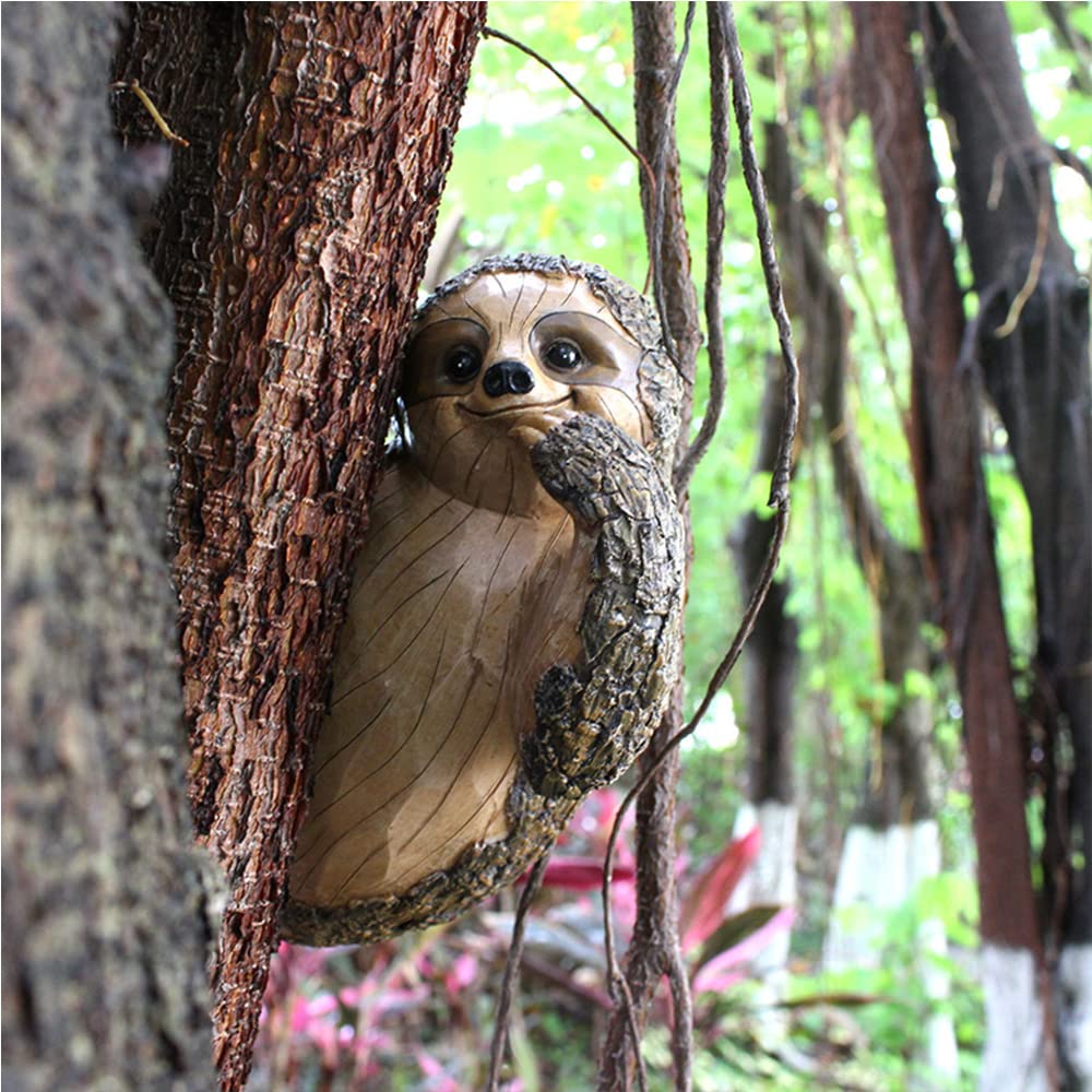 Colomix Sloth Tree Hugger, Spring Outdoor Yard Decorations, Resin Garden Sculpture Ornament, Tree Peeker Statue, Garden Decor Sloth Gift for Housewarming, Handmade with Details, Durable & Waterproof