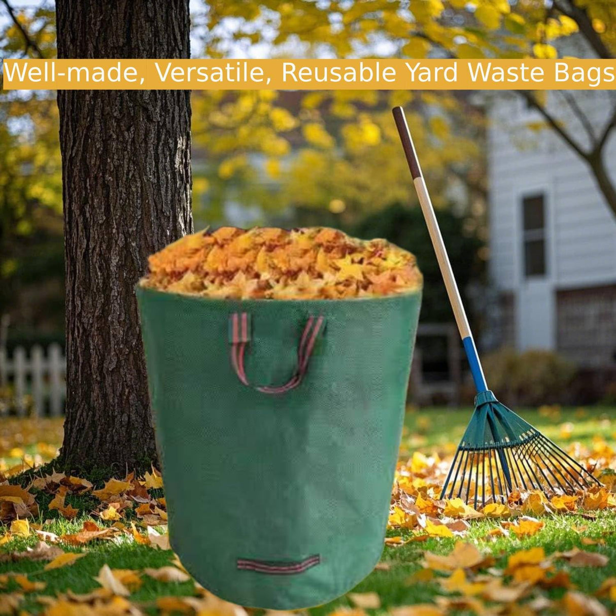 RISETEX Leaf Collector 3-Pack | 106Gal Eco-Friendly Reusable Leaf Bags | Heavy-Duty Self-Standing Yard Waste Container w/4 Handles for Lawn Maintenance & Outdoor Recycling