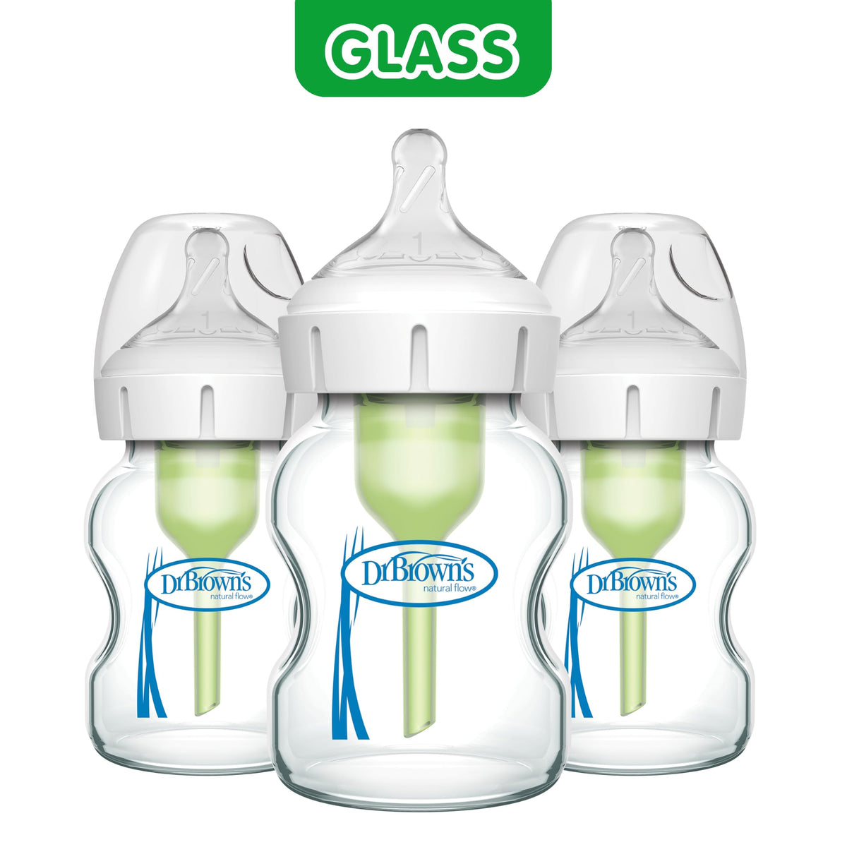Dr. Brown's Anti-Colic Options+ Wide-Neck Glass Baby Bottle, 5 oz, 3-Pack