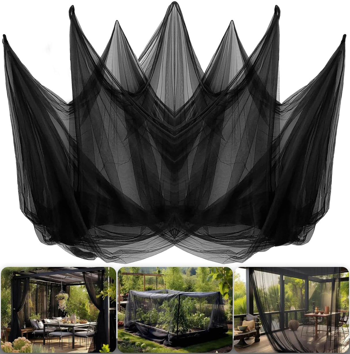 2PCS 10 x 16.5 Ft Mosquito Netting for Patio, Garden Mesh Netting, Fly Insect Bird Net Barrier for Protect Vegetables Plants, Mosquito Mesh Screen for Outdoor Patios Apartment Balcony (Black)
