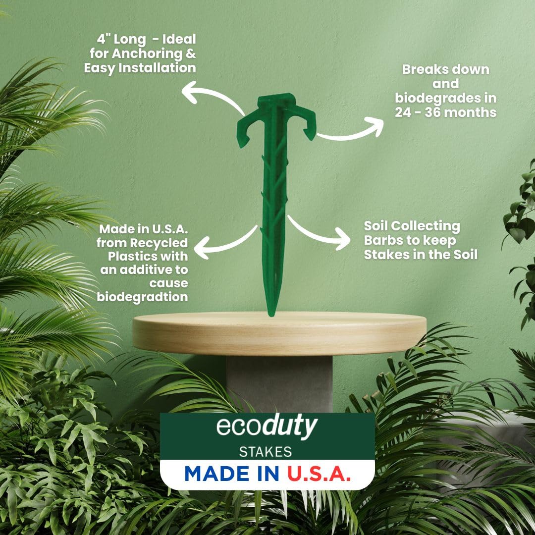 Ecoduty 100 ct. Contractor Grade 4 Inch Biodegradable Stakes, Sod staples For Securing Weed Fabric, Landscape Fabric, Netting, and Blanket