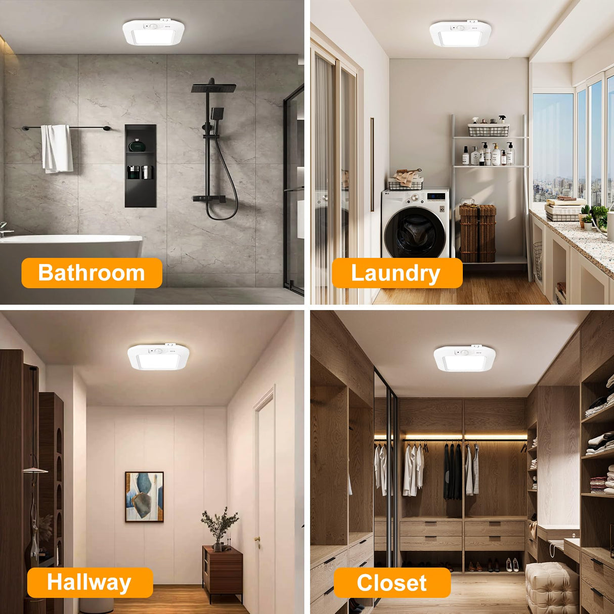 ANOTEK Motion Sensor Ceiling Light Battery Operated, 180LM 6000K Battery Closet Lights Motion Sensor, 48LED Wireless Ceiling Light Motion Activated for Pantry Cabinets Shed, Cool White,2-Pack
