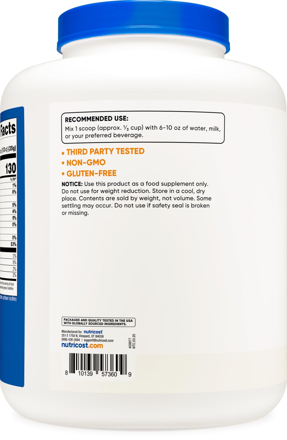 Nutricost Whey Protein Isolate (Unflavored) 5LBS