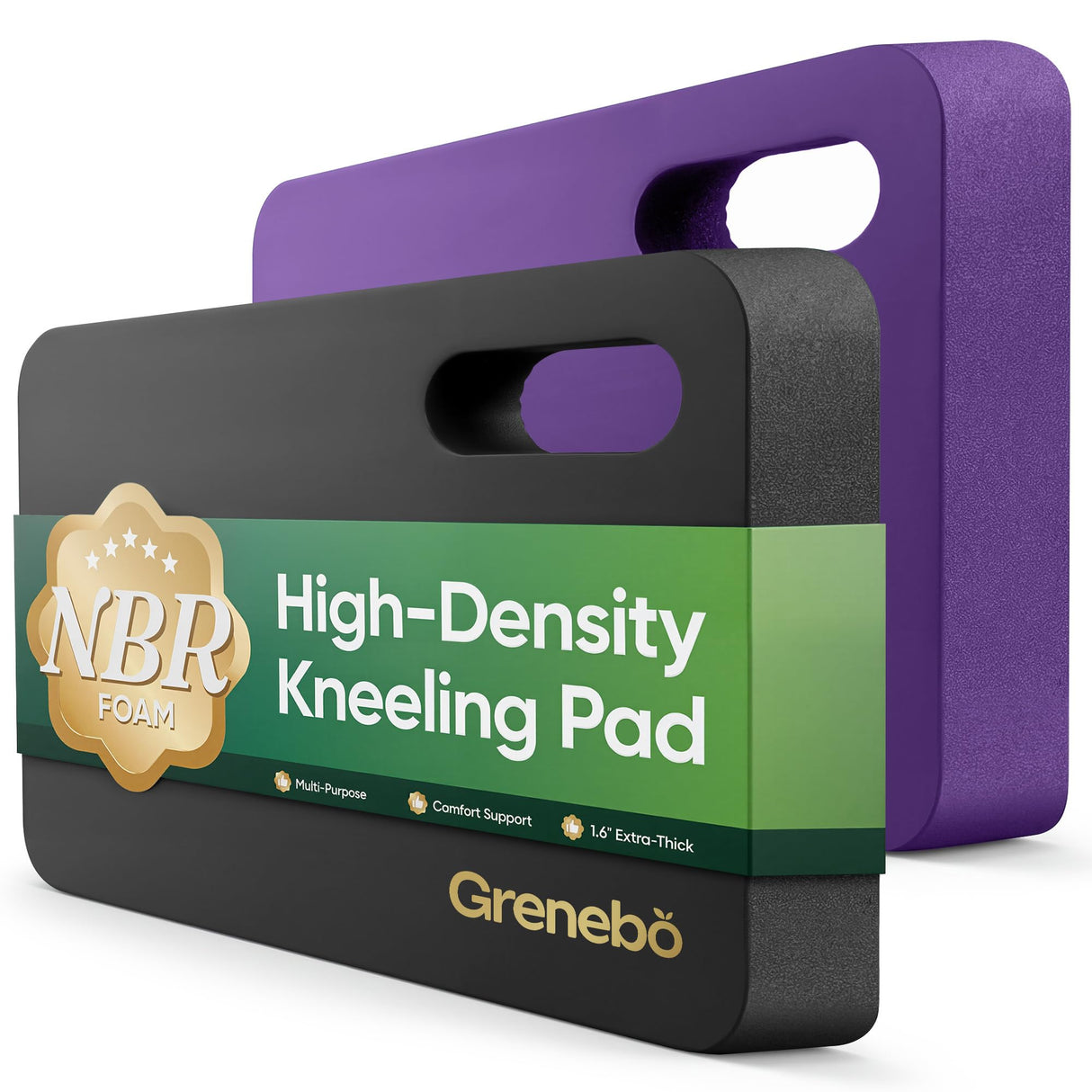 Grenebo High-Density NBR Foam Garden Kneeling Pad, 1.6" Extra Thick Gardening Pads for Kneeling, Ultra Soft Kneeling Pads for Gardening, Work, Exercise, Yoga, 17.3×11×1.6 in (2, Black Purple)