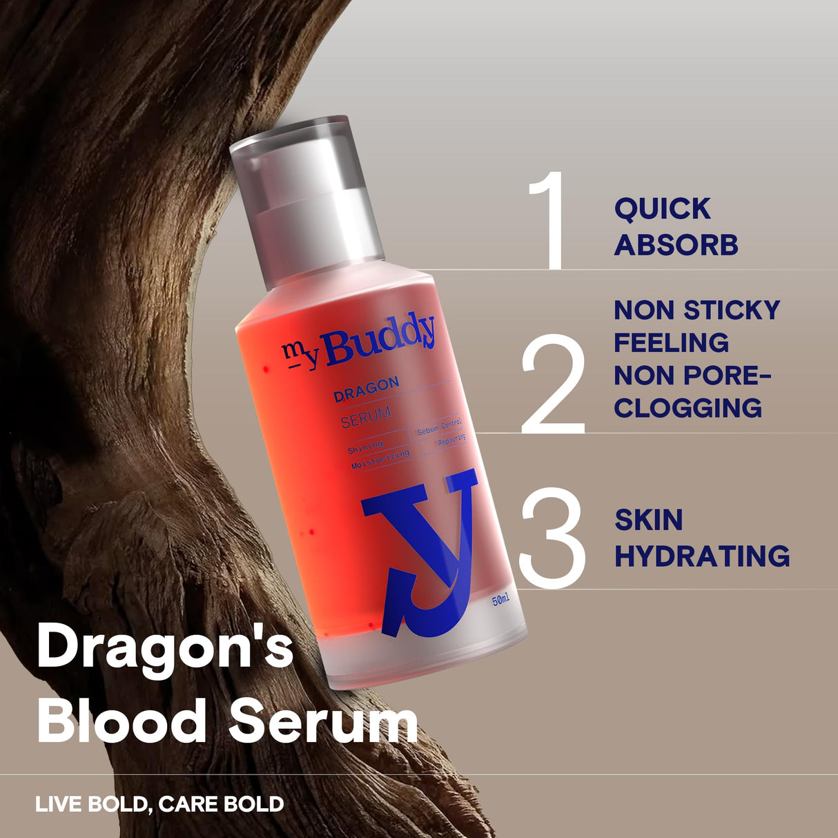 myBuddy Dragon Blood Serum for Men 1.7oz 50ml | Skin Perfecting Moisturiser I All-in-One Natural Serum | Hydrating & Repairing | Niacinamide, Vitamin C&E | Vegan & Sensitive Skin Safe Korean Skincare