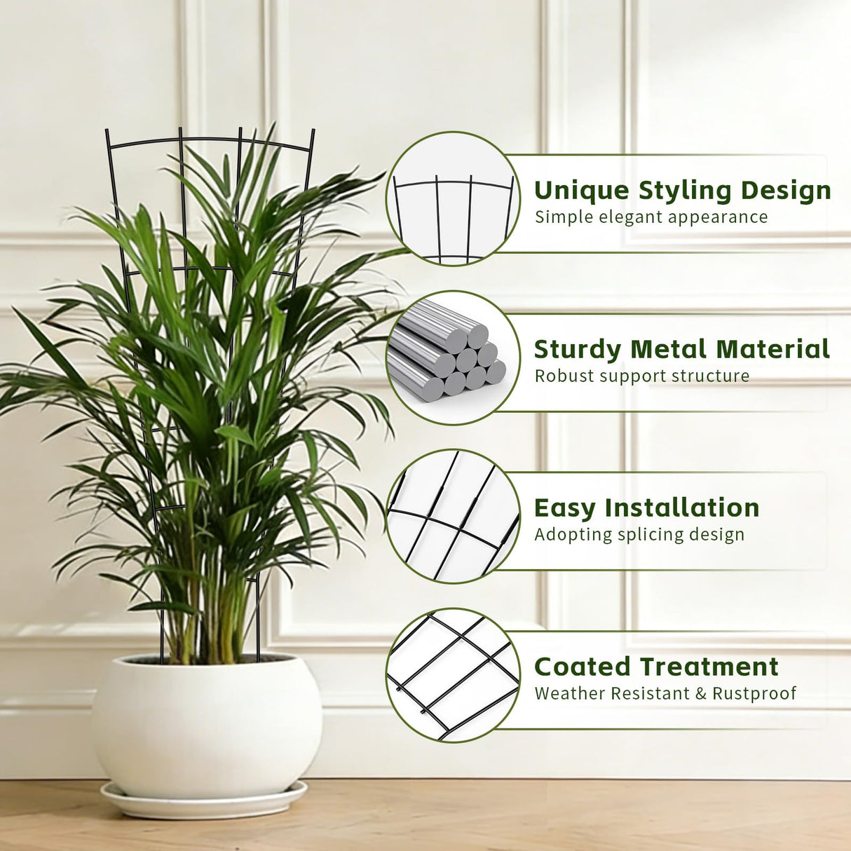 FAFTFTDY Trellis for Climbing Plants Indoor, 4 Pack 31'' Metal Plant Trellis Indoor for Potted Plants, Sturdy Plant Support Outdoor for Ivy Pothos Monstera Hoya Flower Vine, Fan Shape