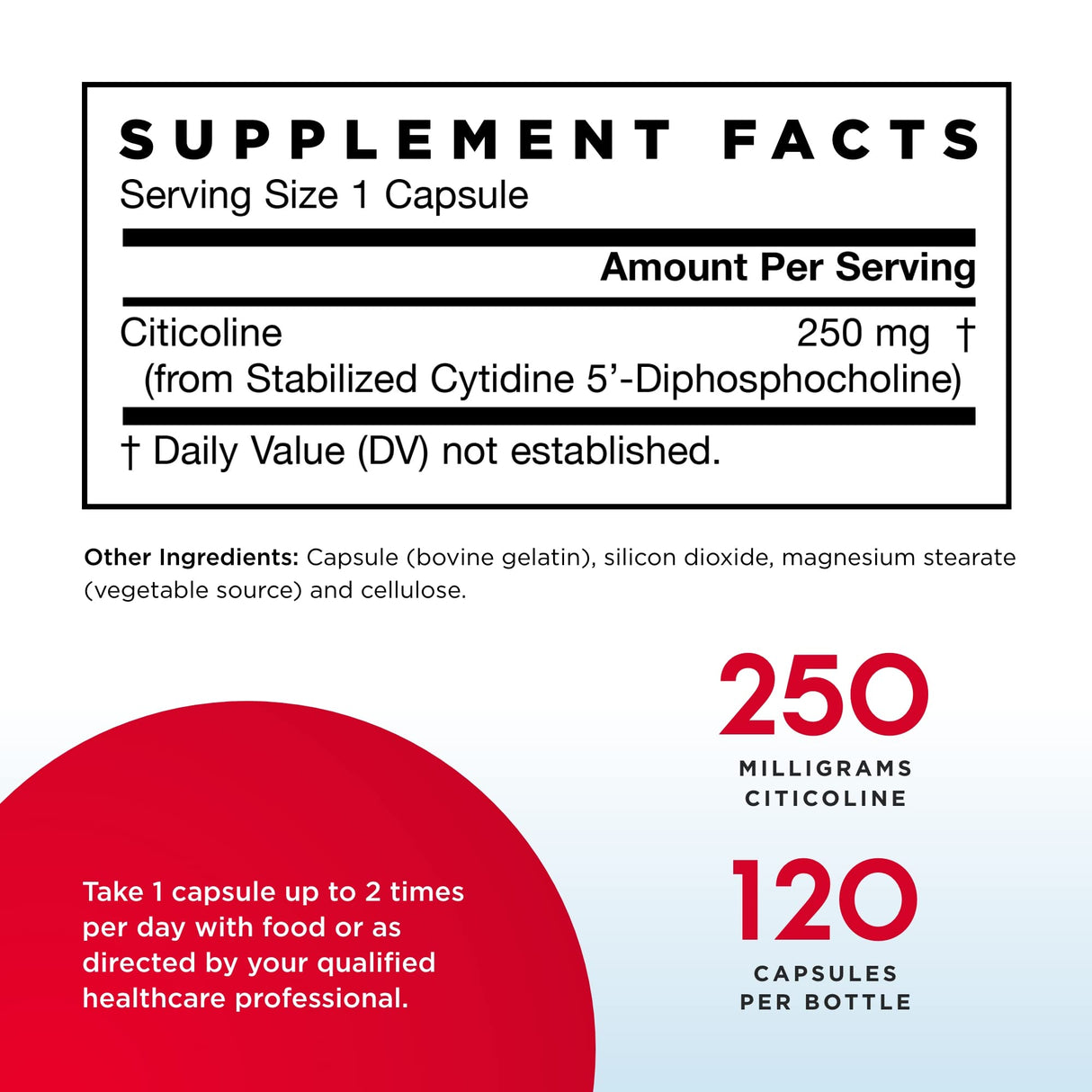 Jarrow Formulas Citicoline (CDP Choline) 250 mg - 120 Capsules, Pack of 2 - Supports Brain Health & Attention Performance - Up to 240 Total Servings