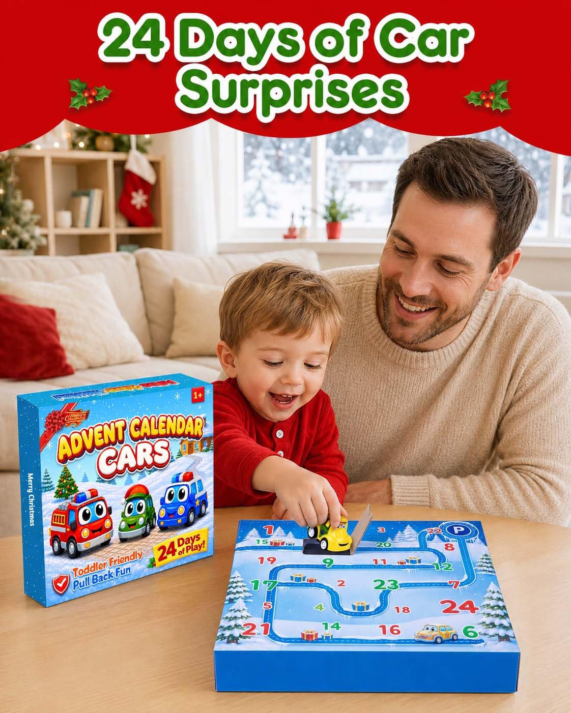 Advent Calendar 2026 for Kids Toddlers, 24 Days Pull Back Car Toy Gift Set