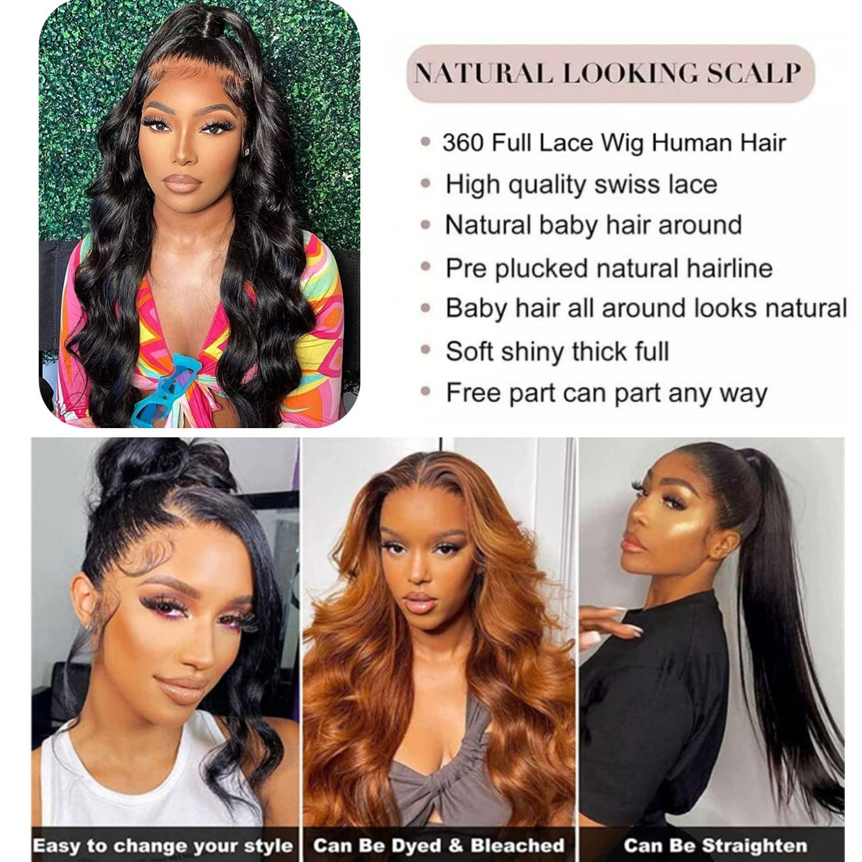 catti Body Wave 360 Lace Front Wigs Human Hair 360 Full Lace Frontal Wigs Human Hair Pre Plucked with Baby Hair Brazilian Virgin Hair Body Wave 360 HD Lace Front Wigs Human Hair (20 Inch)