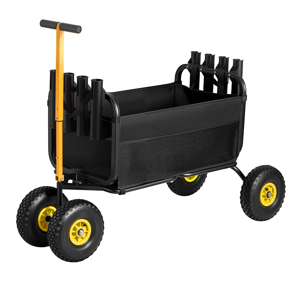 VEVOR Beach Fishing Cart, 300 lbs Load Capacity, Foldable Fishing Cart with Heavy-Duty Carbon Steel Frame, 11-Inch All-Terrain Tires, 8 Rod Holders, Strap, Easy to Clean, for Outdoor Camping Picnic
