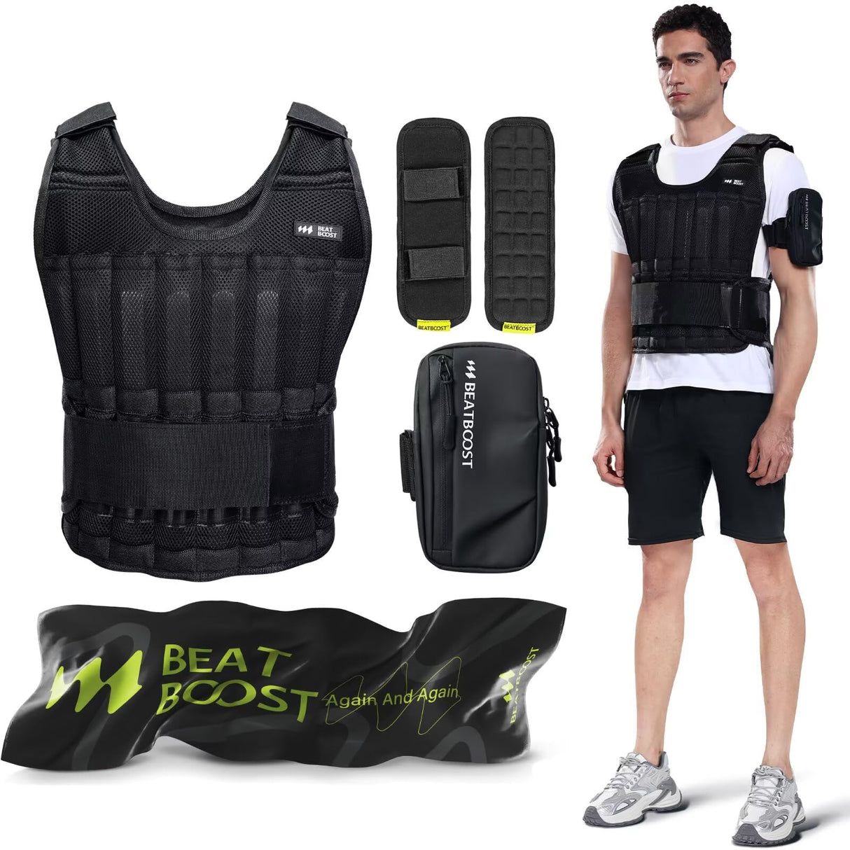 BeatBoost Weight Vest for Men Women Weighted Vest 40 lb Adjustable Weights with 64 Steel Plates Weights for Strength Training Walking Workout Running