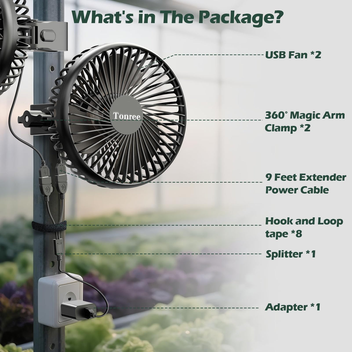 Tonree Grow Tent Fan 2 Pack, 5.5" Greenhouse Clip Fan with Brushless Motor and Non-slip Clamp, Strong Airflow and Low Noise, 360° Tilt, Easy Mount for Plant Hydroponics Circulation Cooling Ventilation