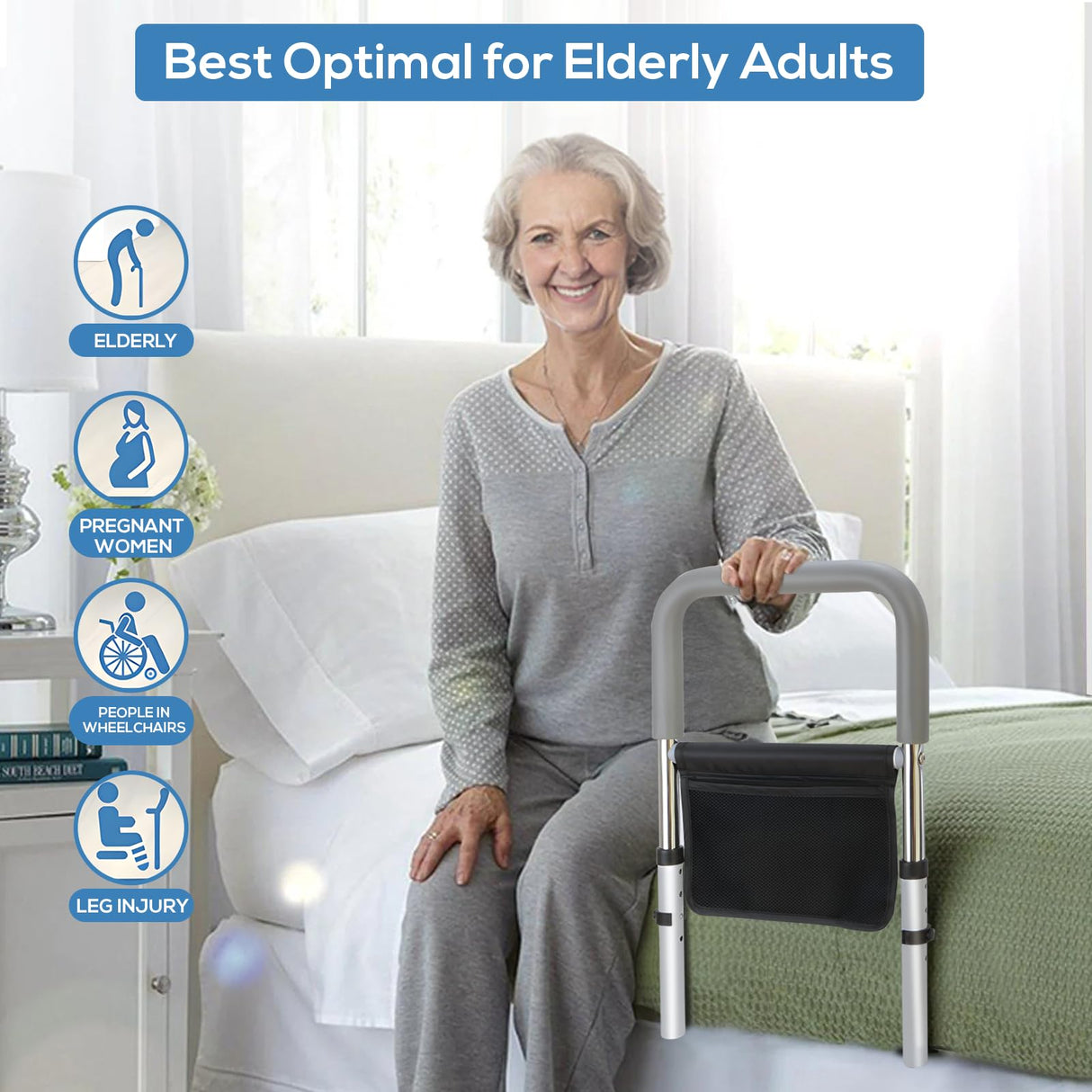 MPINOI Bed Rails for Ederly Adults Safety, Adjustable Height Bed Assist Rails for Seniors Fall Prevent Grab Bar Fits King Queen Full Twin Bed…