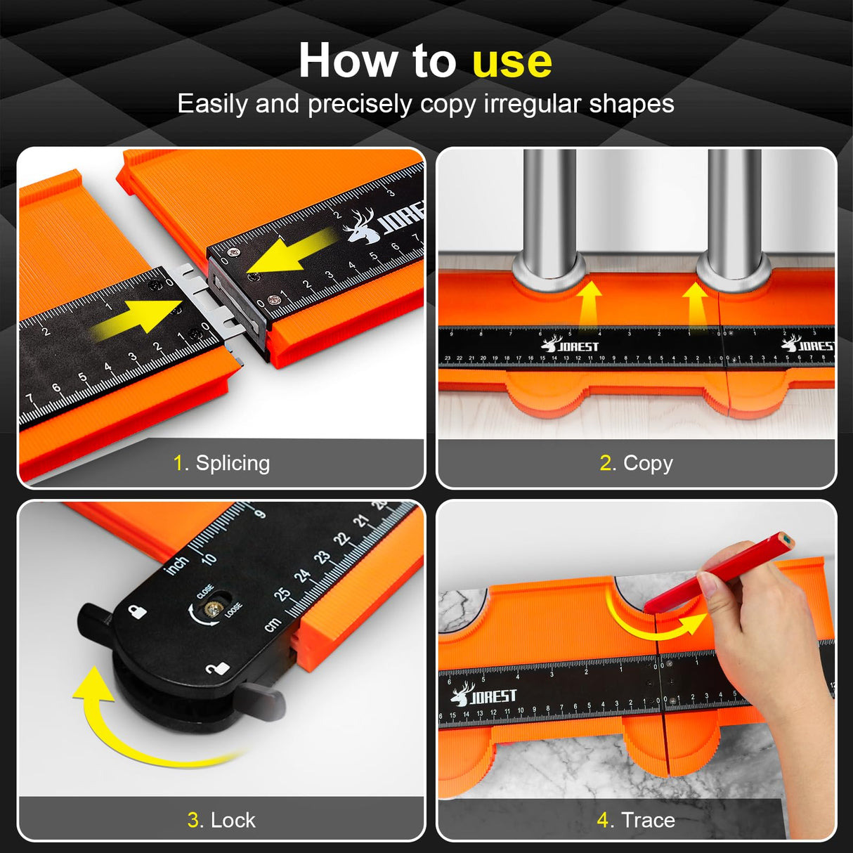 JOREST Connectable Contour Gauge (10+5 Inch), Gifts Ideas for Men Dad Handyman Husband Him, Shape Profile Duplicator with Lock, Outline Angle Measuring Tool, Template tool, Tile Flooring, Scribe Edge