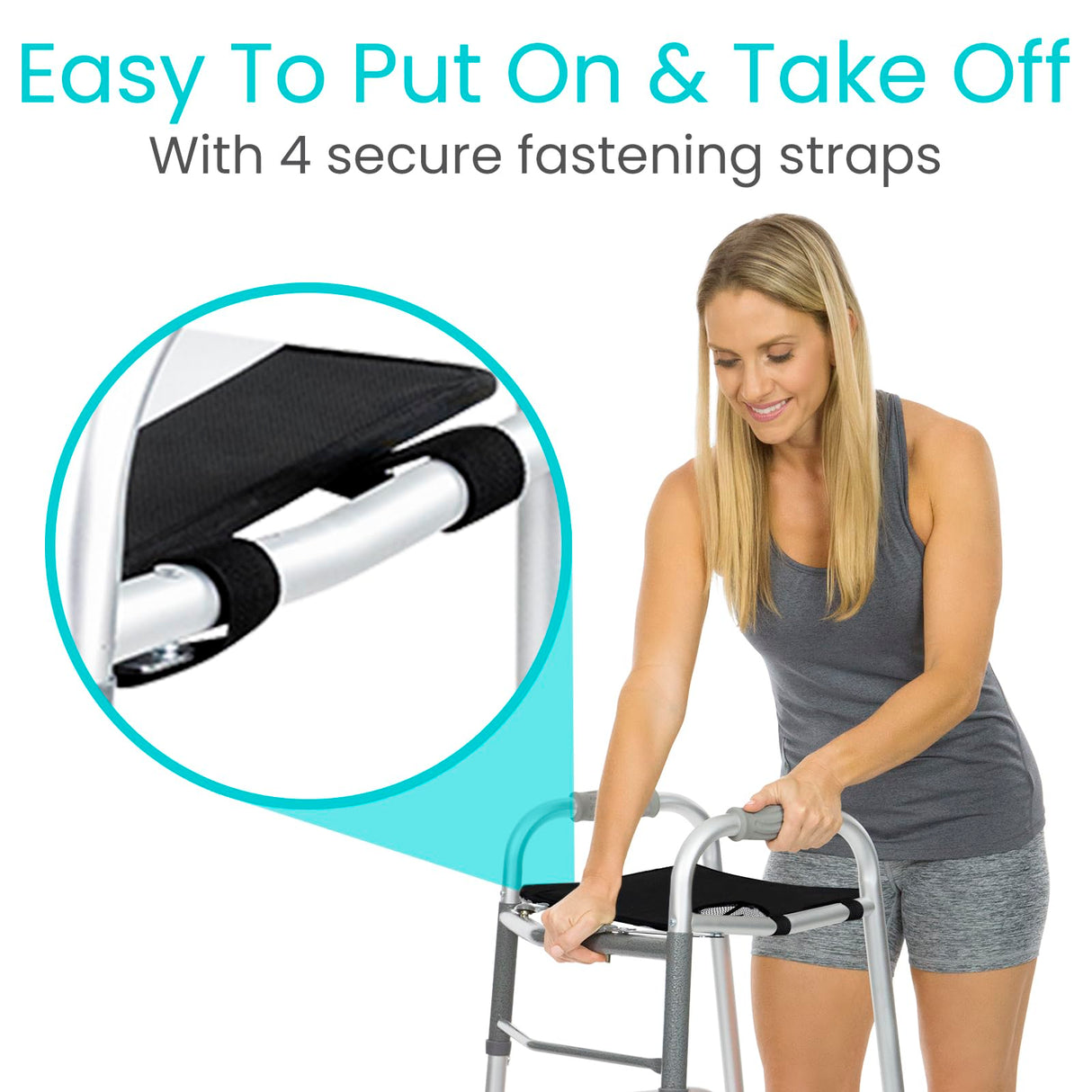 Vive Walker Tray for Folding Walker - (w/Cup Holder) - Adult Mobility Accessories - Fits Standard Walkers - Medical Table for Seniors Non Slip Mat for Food - Removable & Easy Assembly (Black)