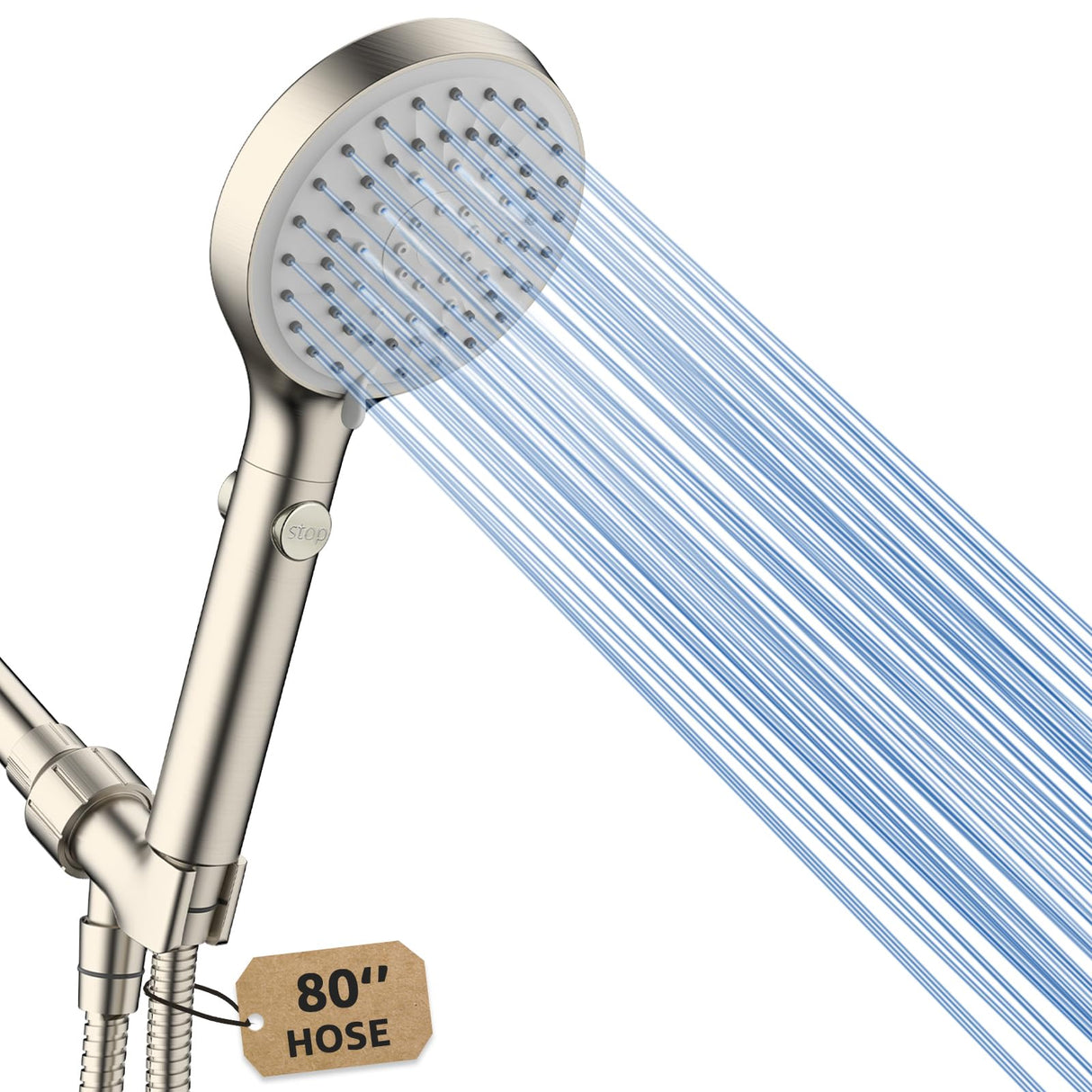 FASDUNT Shower Head with Handheld, High Pressure Handheld Shower Head with 80" Extra Long Stainless Steel Hose & Adjustable Bracket, Showerhead with ON/OFF Switch for Pets Bath, Brushed Nickel