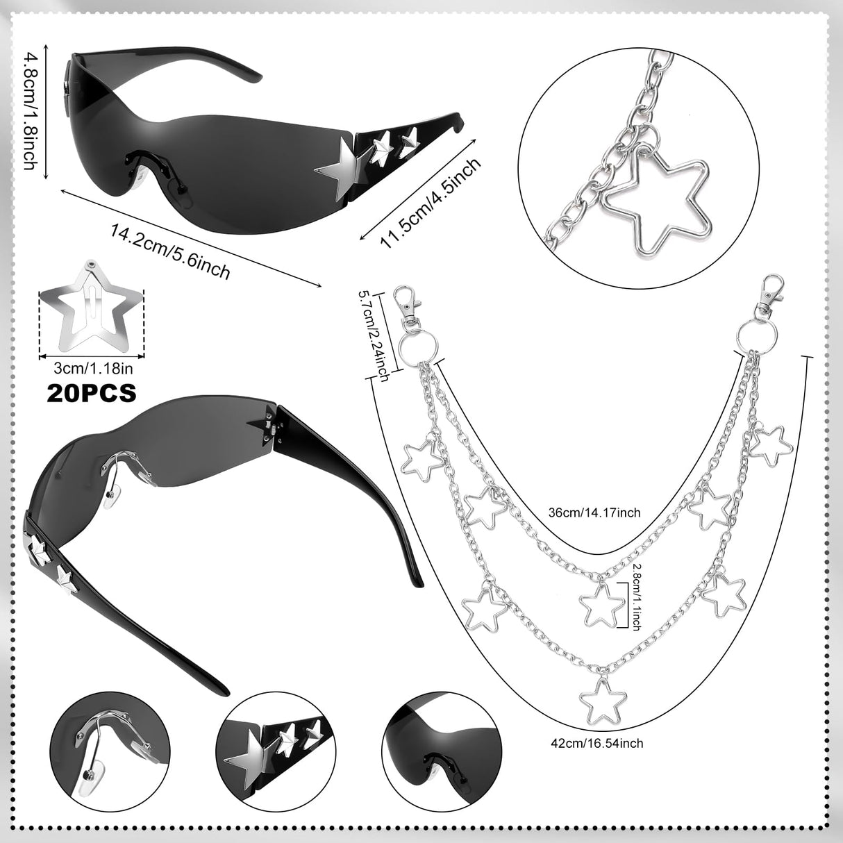 Y2k Accessories Set Included Star Y2k Silver Necklace