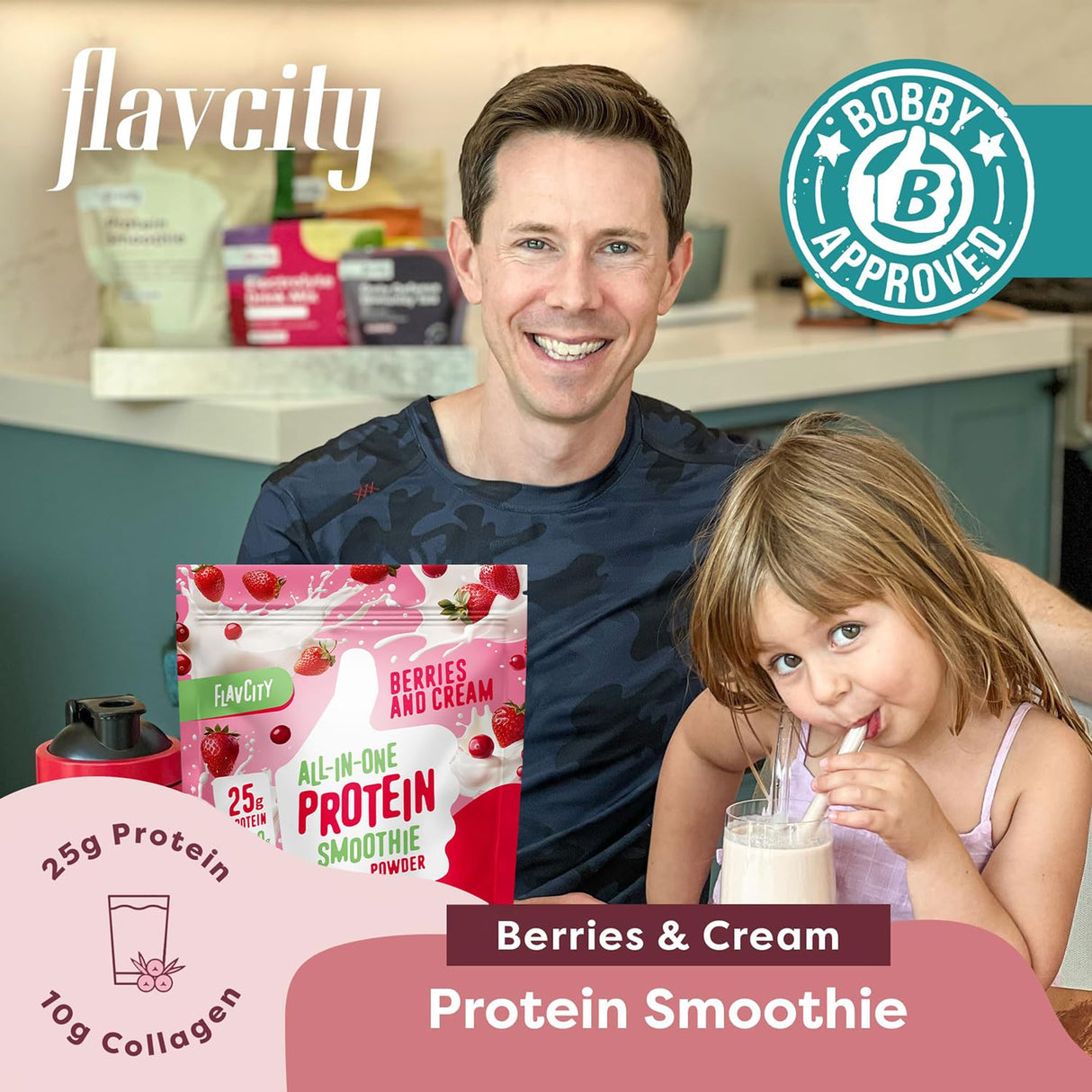 FlavCity Protein Powder Smoothie, Berries & Cream - 100% Grass-Fed Whey with Collagen (25g of Protein) - Gluten Free & No Added Sugars (38.73 oz)