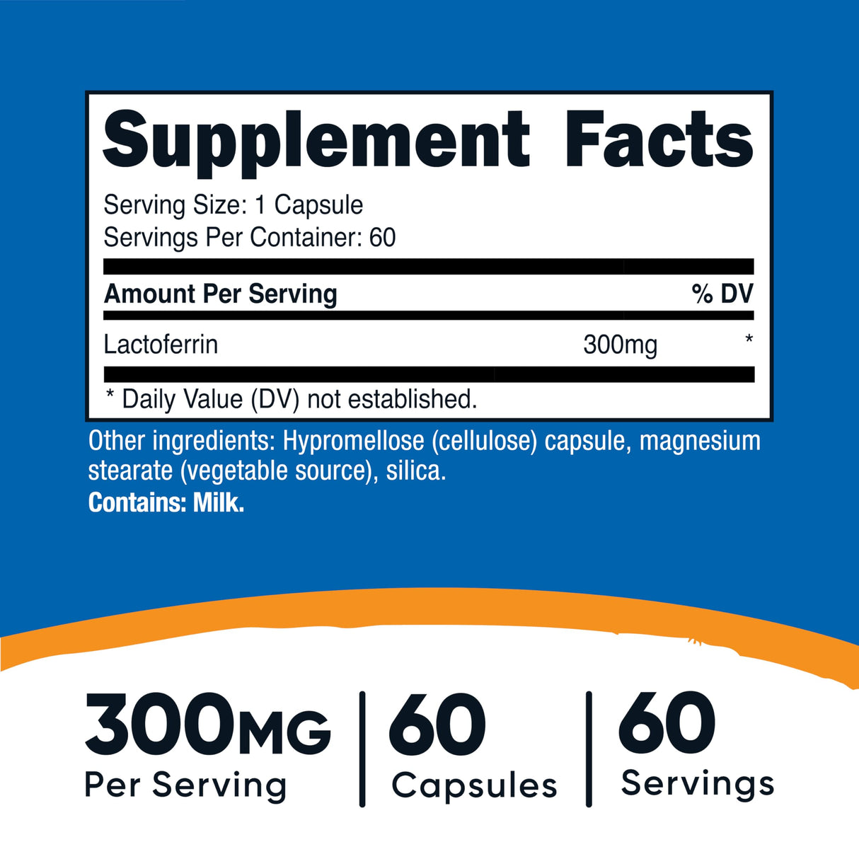 Nutricost Lactoferrin Capsules (60 Capsules, 300mg) Third-Party Tested, Gluten-Free, Vegetarian, GMP Compliant, Non-GMO Product - 60 Servings