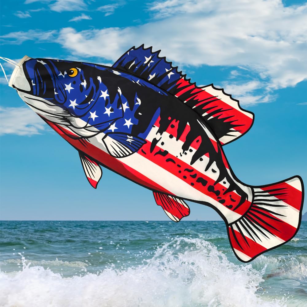 YMYIELD Patriotic USA American Fish Windsock 40 Inch Durable Outdoor Hanging Decoration for Yard Garden Patio Home and More