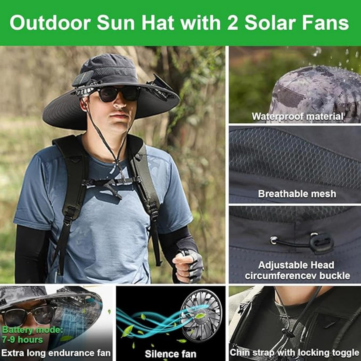 Tcairzl Solar Fan Hat,2025 New Solar Powered Fan Hat,with 2 Solar Fan Fishing Hat,Removable & USBCharging Fan (US, Alpha, One Size, Camouflage)
