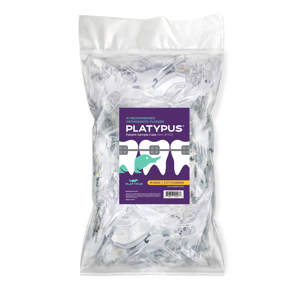 Platypus Orthodontic Flossers for Braces Family Pak - Unique Structure Fits Under Arch Wire, Increase Flossing Compliance, Floss Teeth in Less Than Two Minutes - 75 3-Count Flossers (225 Total)