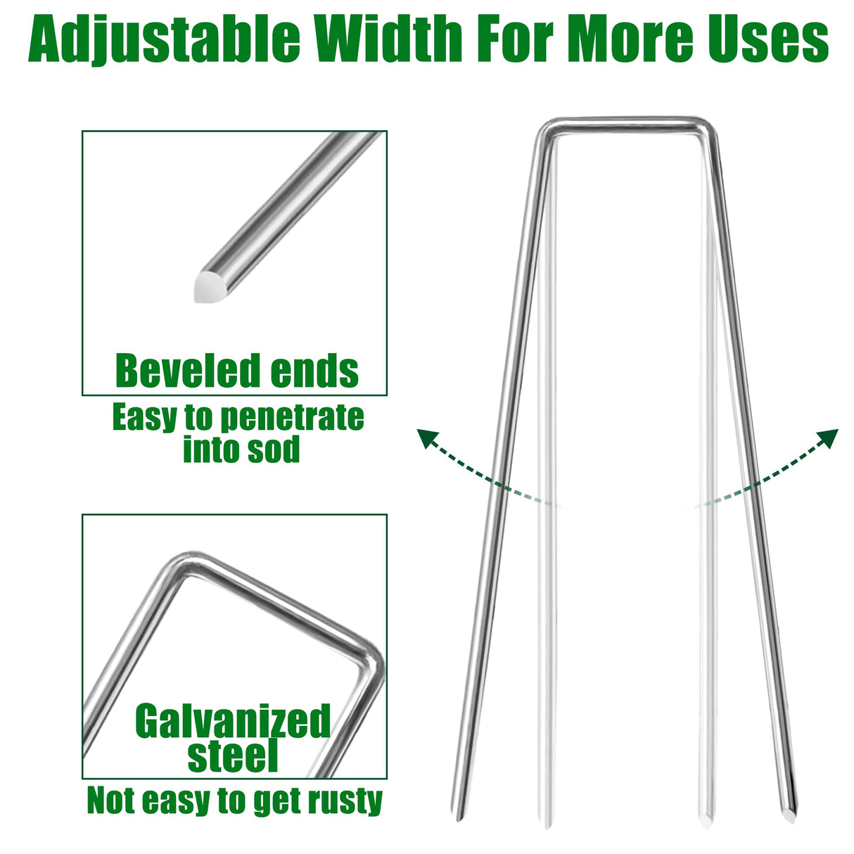 houya 500 PCS Landscape Staples 6 Inch Galvanized Garden Stakes Garden Staples Pins Anti-Rust Ground Stakes for Weed Barrier, Irrigation Hose, Yard Lawn SOD, Landscape Fabric, Decor 6"L x1.2"W 500pcs