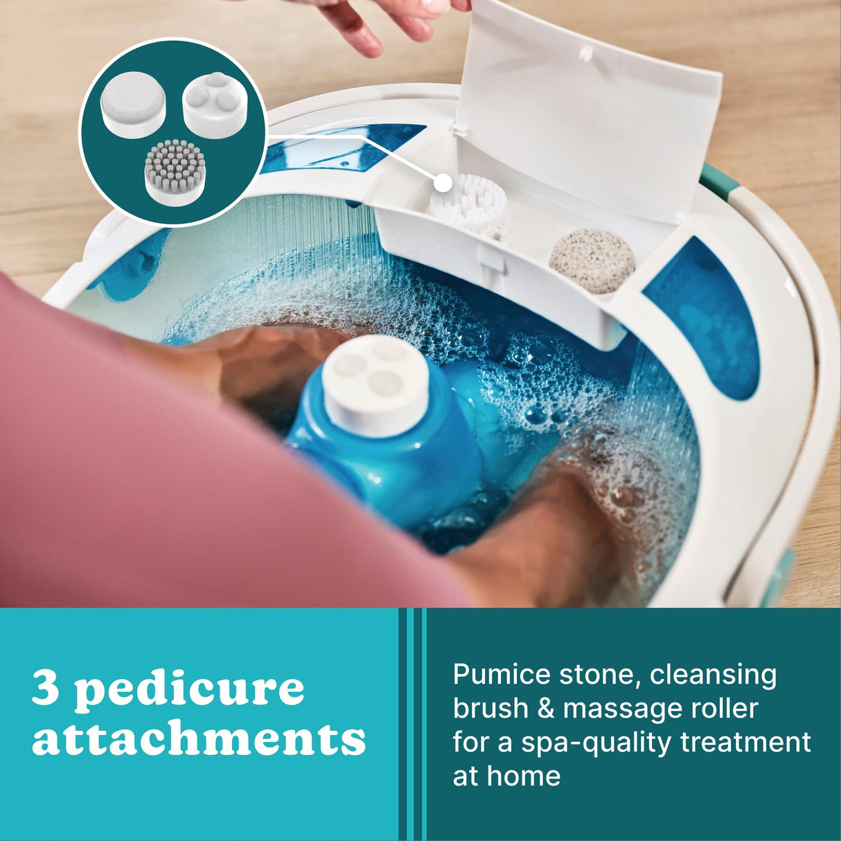 HoMedics Shower Bliss Foot Spa, Shower Massage Water Jets, Pedicure Center with 3 Attachments, Toe-Touch Control, FB-625H