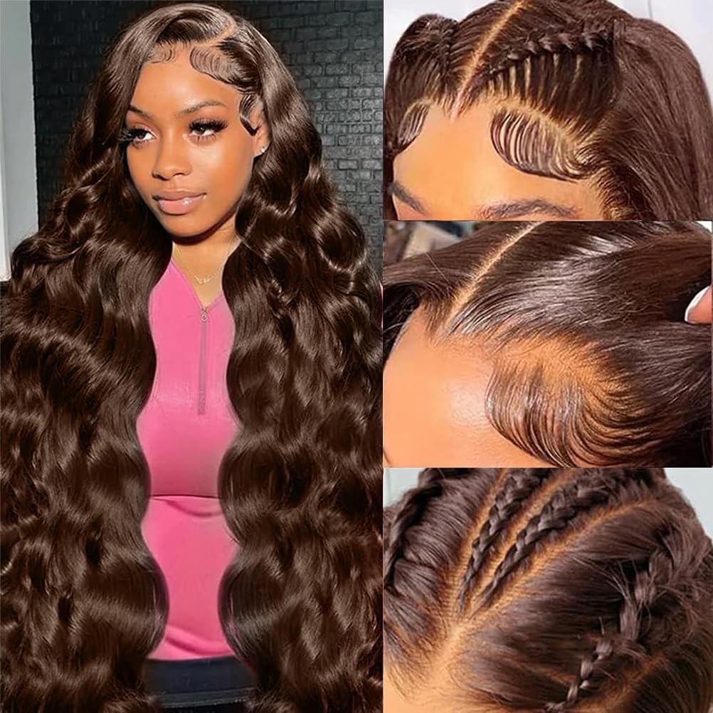30inch Chocolate Brown Lace Front Wig Human Hair 13x6 Hd Lace Frontal Wigs Human Hair 200 Density Body Wave HD Lace Front Wigs Human Hair pre Plucked Colored Wigs for Women