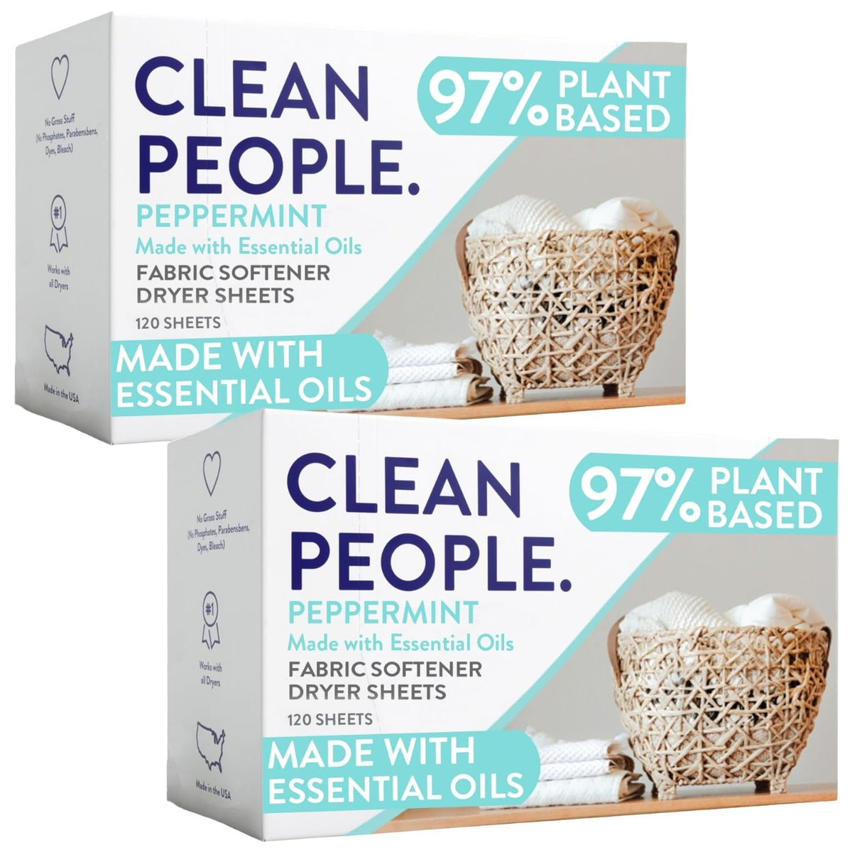 The Clean People Fabric Softener Sheets - Dryer Sheets - Softens & Removes Static - Vegan Laundry Softener With Essential Oils - Peppermint 240 Pack