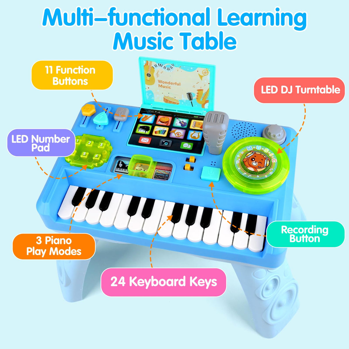 Thremhoo Baby DJ Table Musical Piano Toys for Toddlers with Music & Light