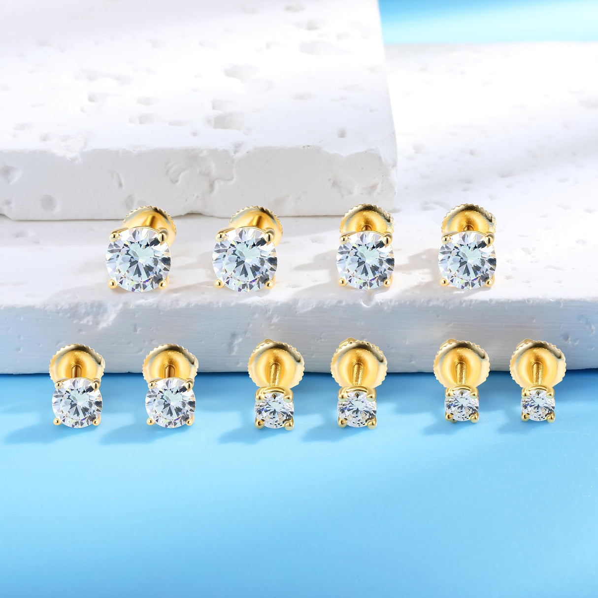 MDFUN Screw Back Stud Earrings for Women Men, 5 Pairs 3-7MM