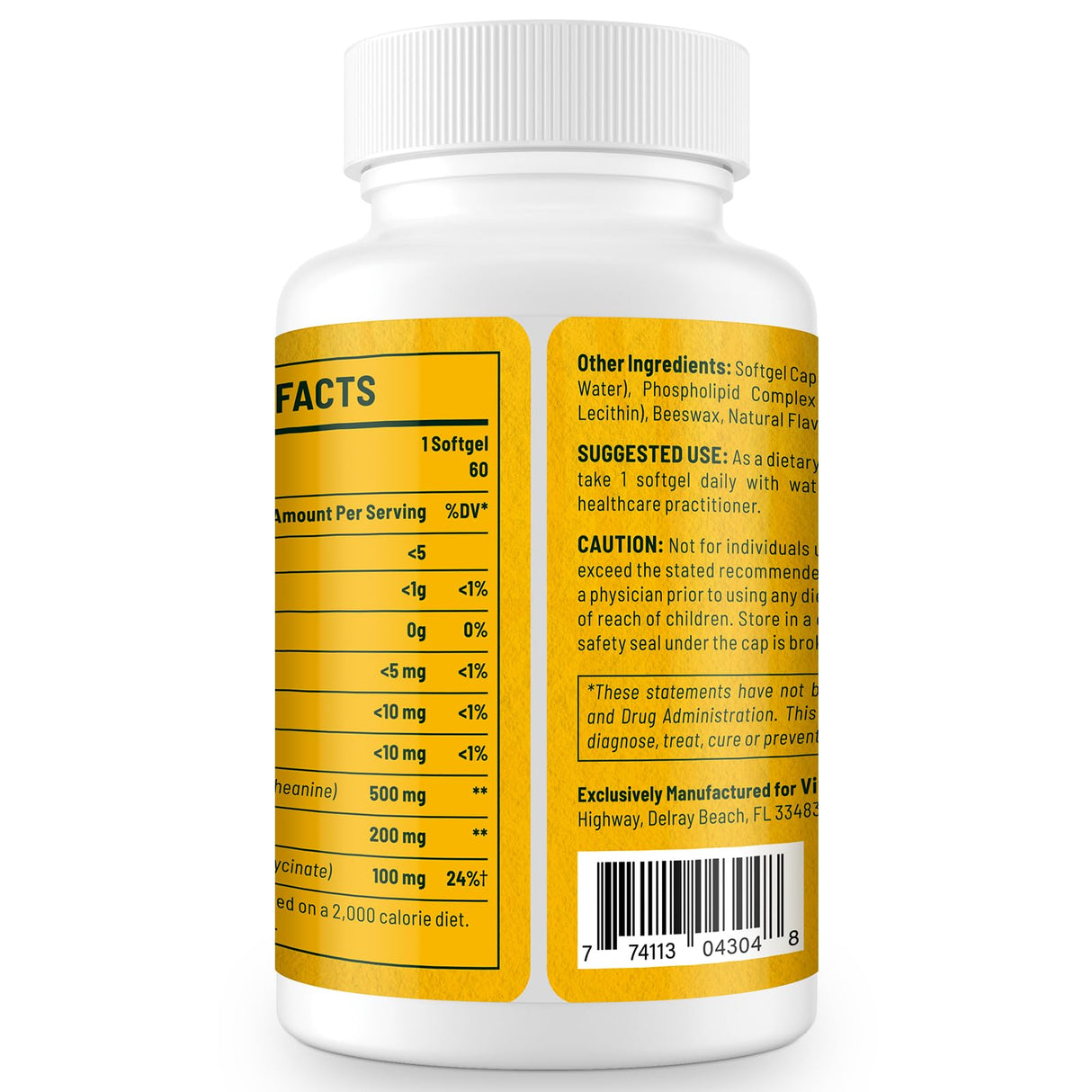 Vivaravida L-Theanine 800mg Supplement with GABA and Magnesium Glycinate - Natural Compound, Sleep and Relaxation (60 Softgels)