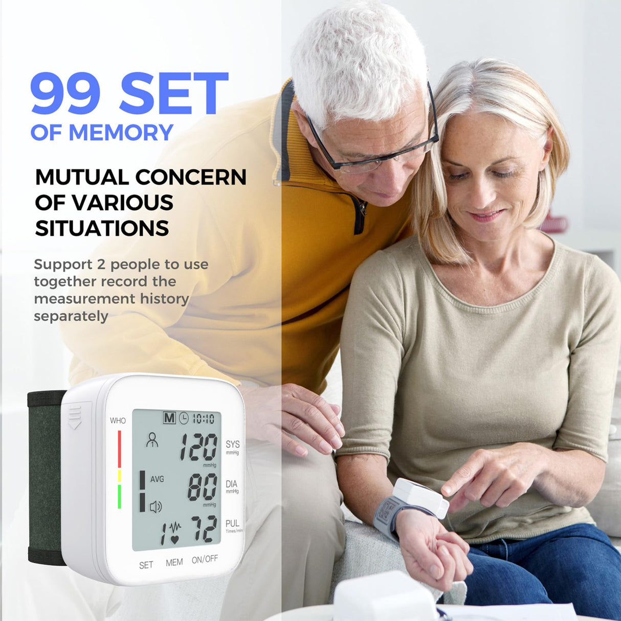 MMIZOO Wrist Blood Pressure Monitor Large LCD Display BP Machine Adjustable Cuff 5.31-7.68 inch Automatic 99x2 Sets Memory with Carrying Case for Home Use (W1681)