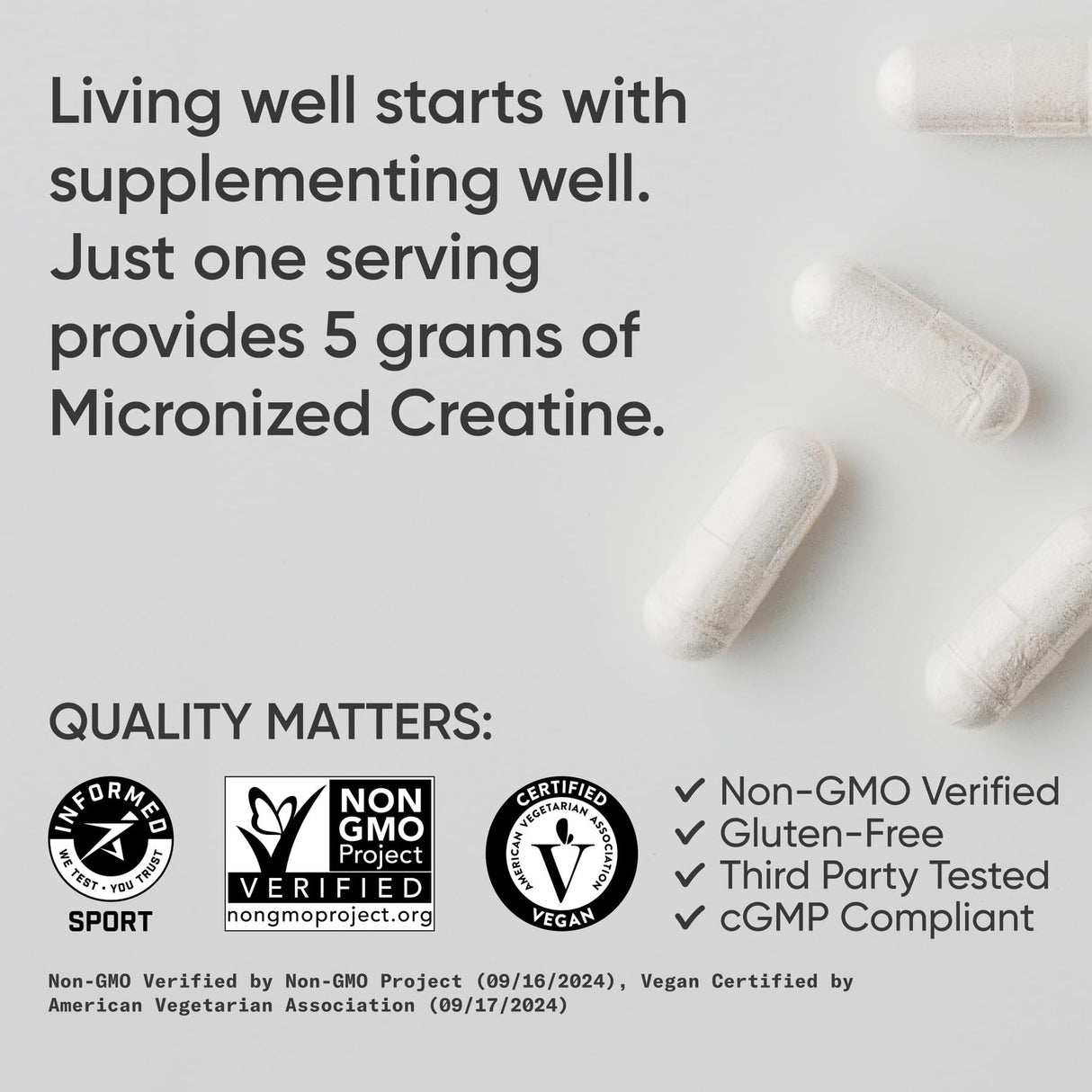 Sports Research® Creatine Monohydrate Capsules - May Support Workout Recovery, Lean Muscle gain, Performance and Strength* - Non-GMO, Vegan Certified - 5g per Servings - 30 Servings